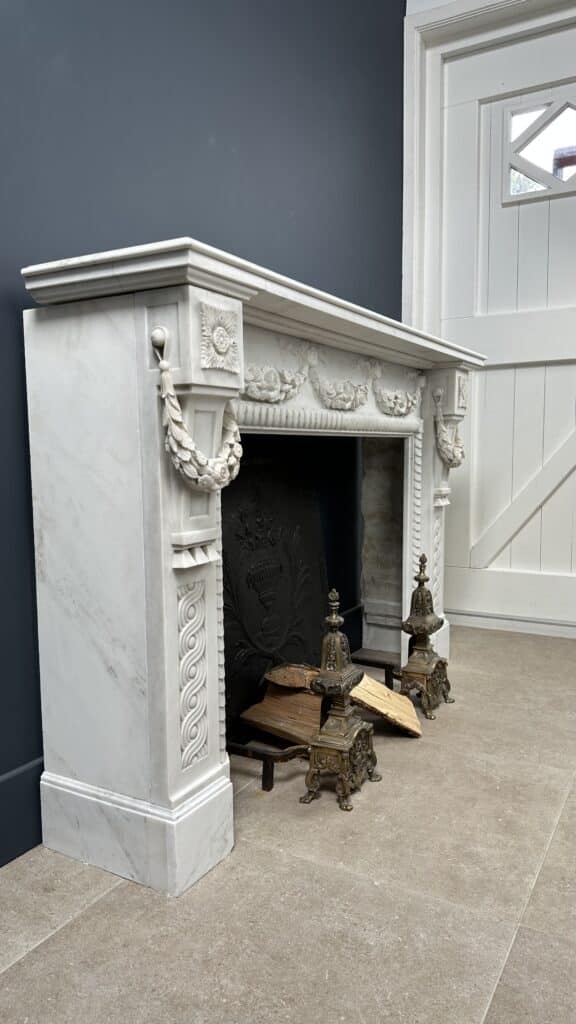 Carrara Marble Antique Front Fireplace with Garland