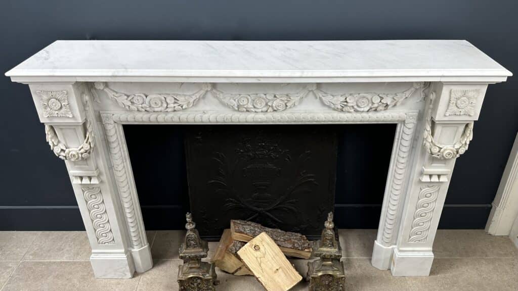 Carrara Marble Antique Front Fireplace with Garland