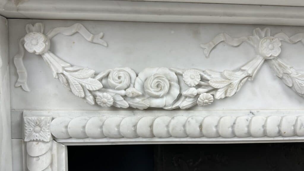 Carrara Marble Antique Front Fireplace with Garland