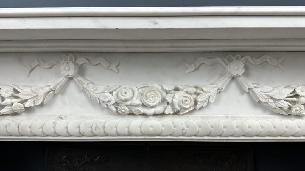 Carrara Marble Antique Front Fireplace with Garland