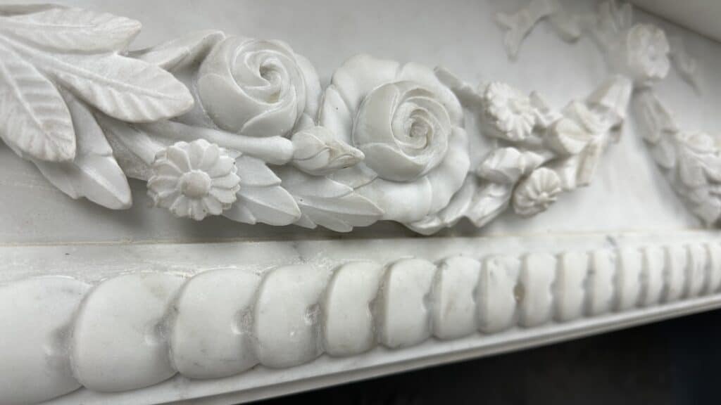Carrara Marble Antique Front Fireplace with Garland