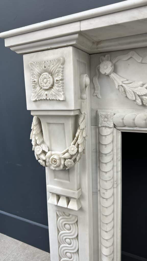 Carrara Marble Antique Front Fireplace with Garland