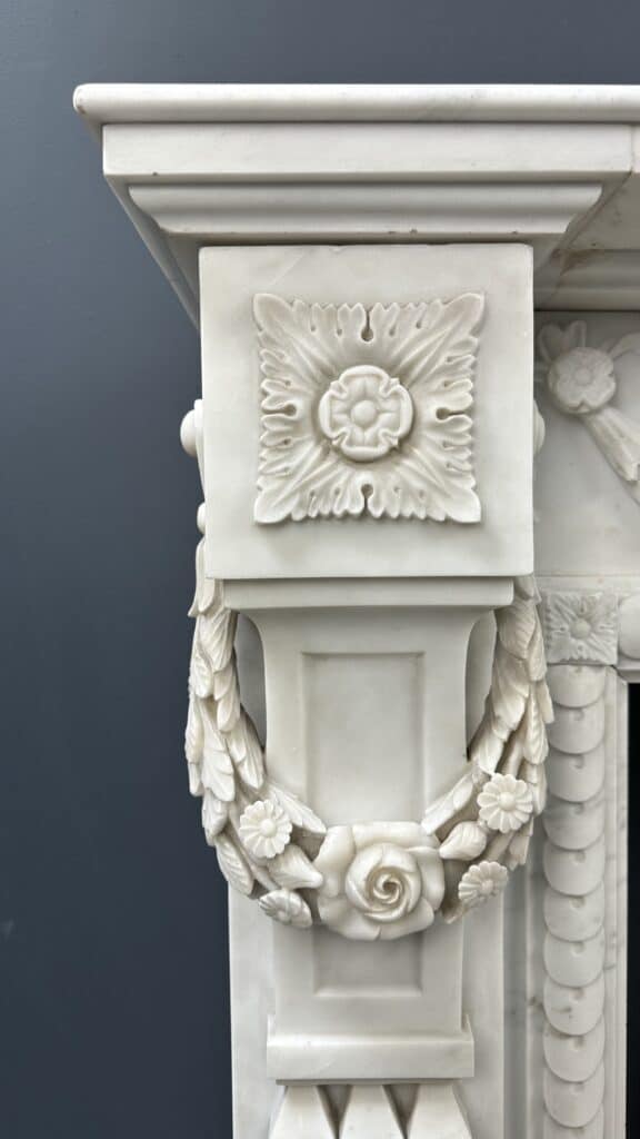 Carrara Marble Antique Front Fireplace with Garland