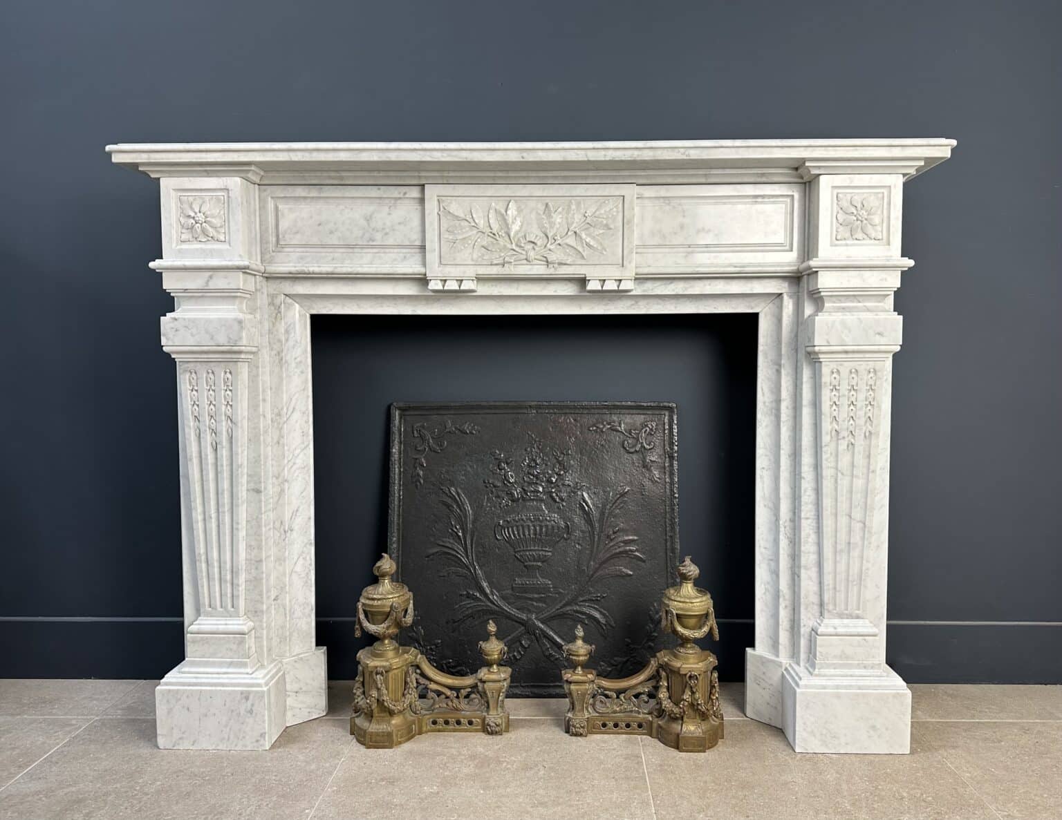Beautiful Carrara Marble Antique Front Fireplace Empire — detail 1