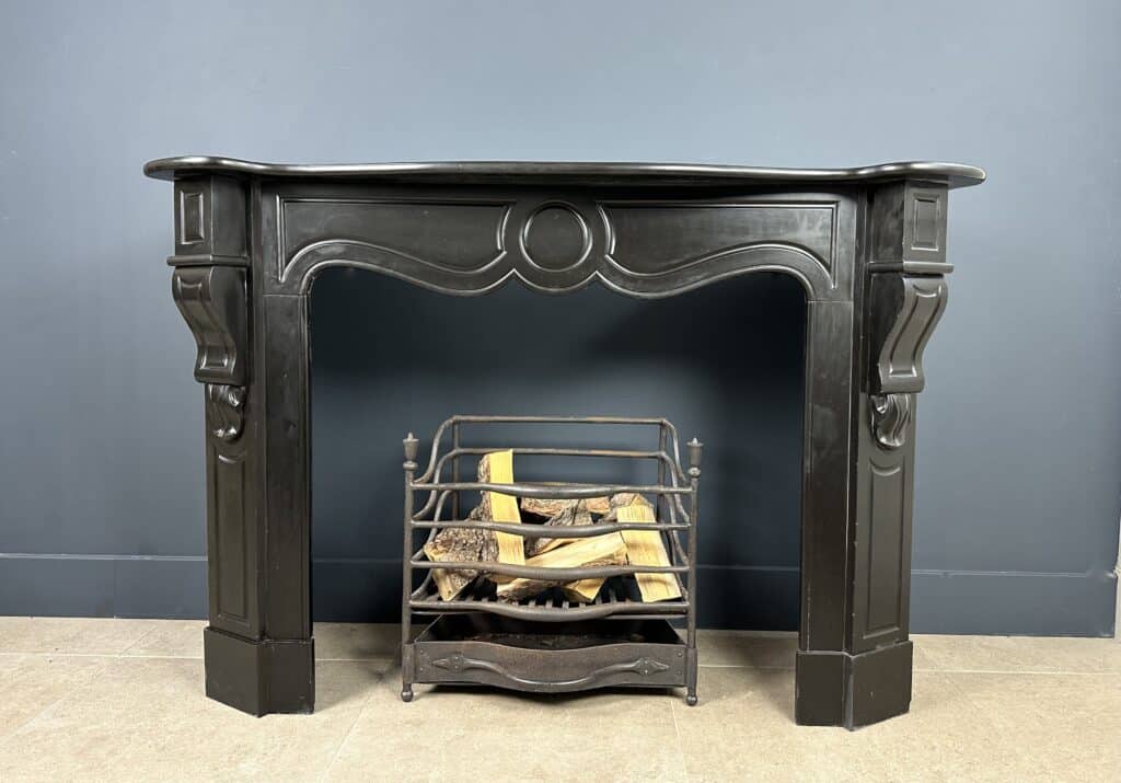 Antique 45-Degree Black Marble Circular Fireplace