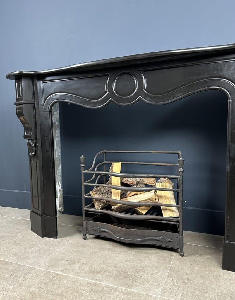 Antique 45-Degree Black Marble Circular Fireplace