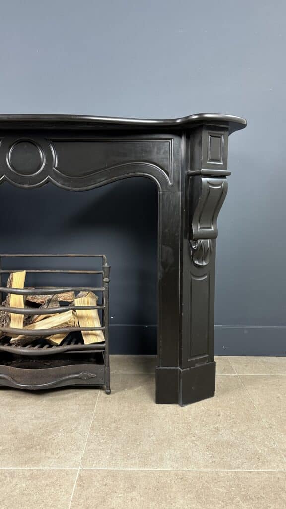Antique 45-Degree Black Marble Circular Fireplace
