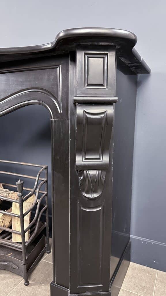 Antique 45-Degree Black Marble Circular Fireplace