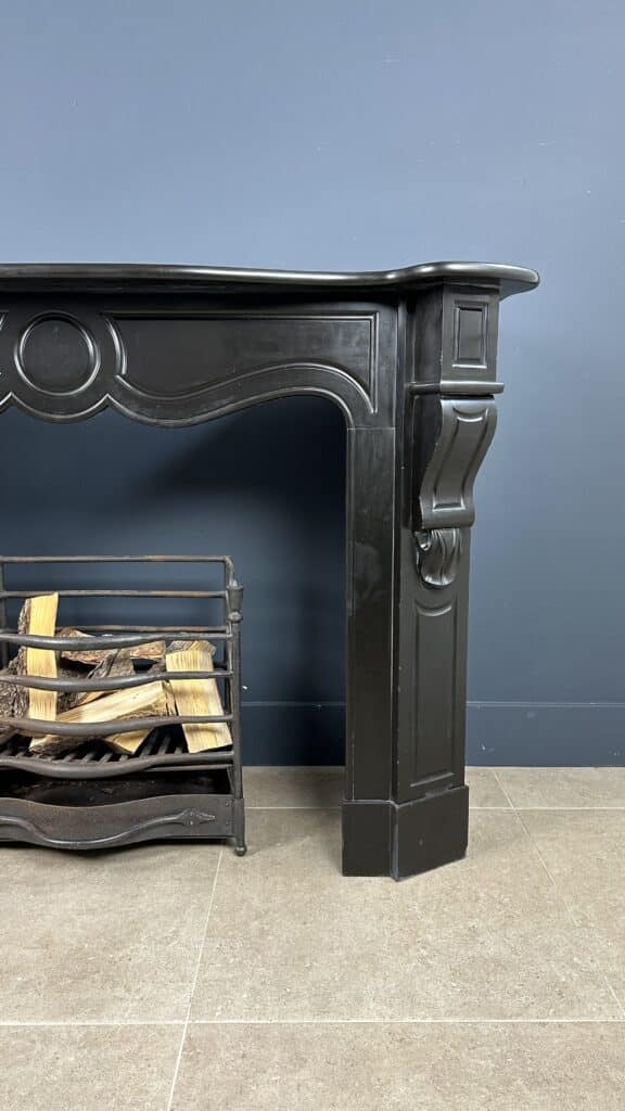 Antique 45-Degree Black Marble Circular Fireplace