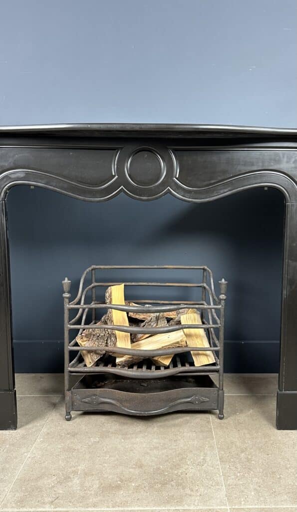 Antique 45-Degree Black Marble Circular Fireplace