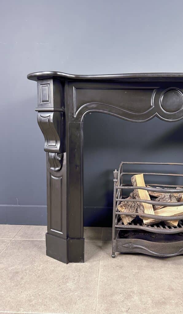 Antique 45-Degree Black Marble Circular Fireplace