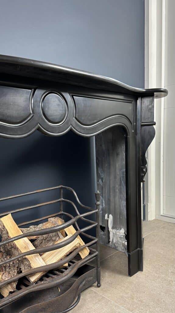 Antique 45-Degree Black Marble Circular Fireplace