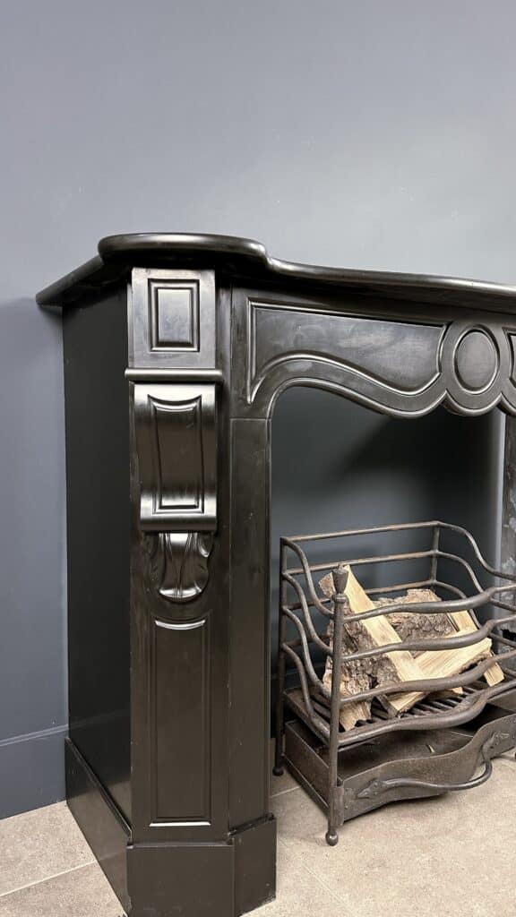 Antique 45-Degree Black Marble Circular Fireplace