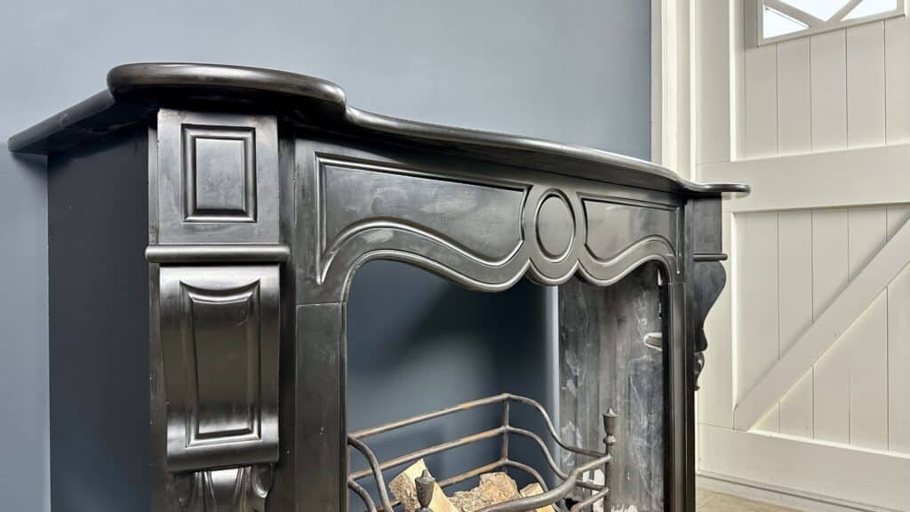 Antique 45-Degree Black Marble Circular Fireplace