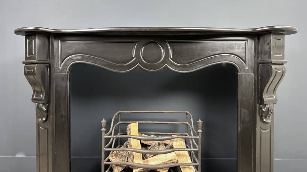 Antique 45-Degree Black Marble Circular Fireplace