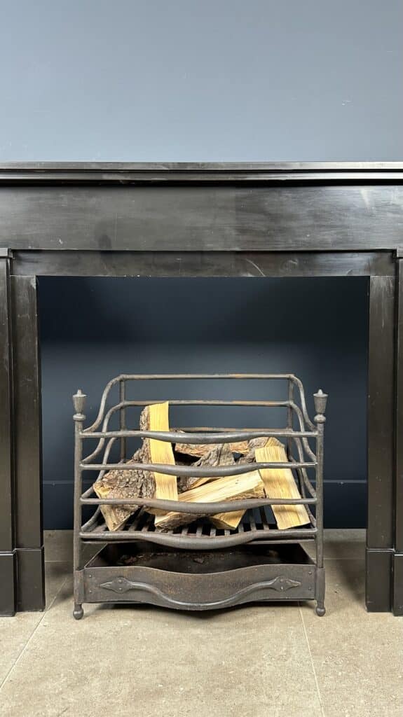 Antique Black Circular Flat Fireplace in Noir de Mazy Marble