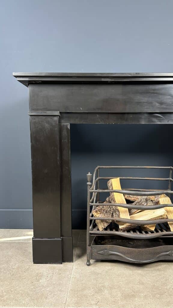 Antique Black Circular Flat Fireplace in Noir de Mazy Marble