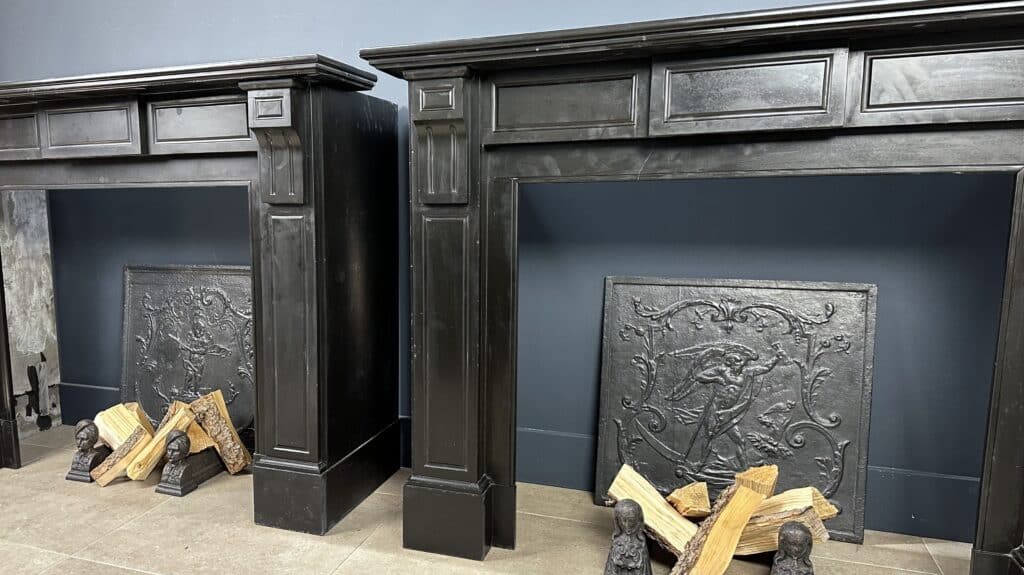 Set of Two Antique Black Marble Circular Fireplaces in Noir de Mazy
