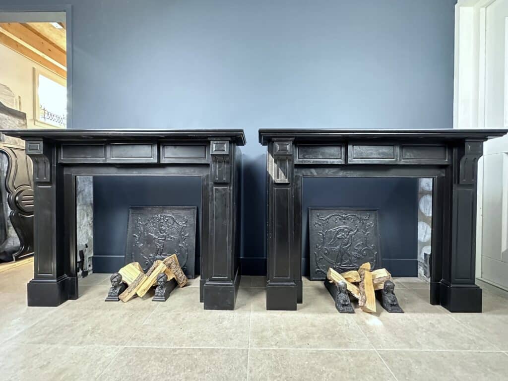 Set of Two Antique Black Marble Circular Fireplaces in Noir de Mazy