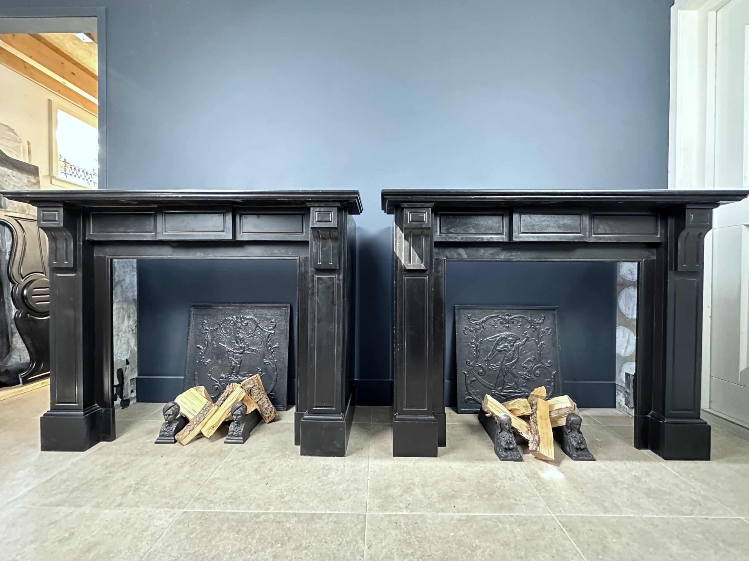 Set of Two Antique Black Marble Circular Fireplaces in Noir de Mazy