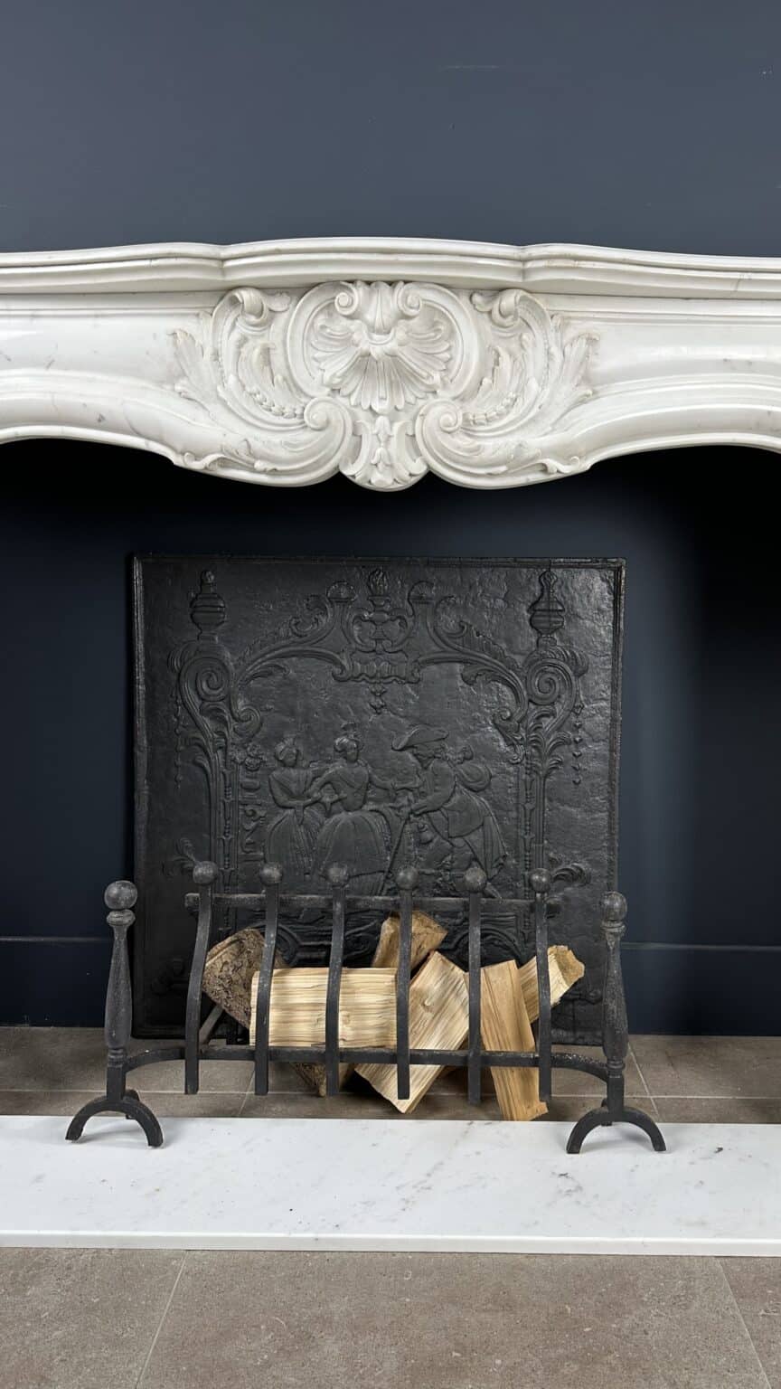 Beautiful French Antique Front Shell Fireplace White Carrara Marble Includes Floor Plate — detail 2