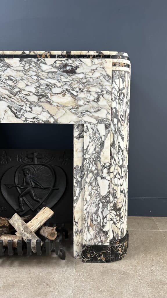 Beautiful Art Deco Black and White Antique Circular Fireplace