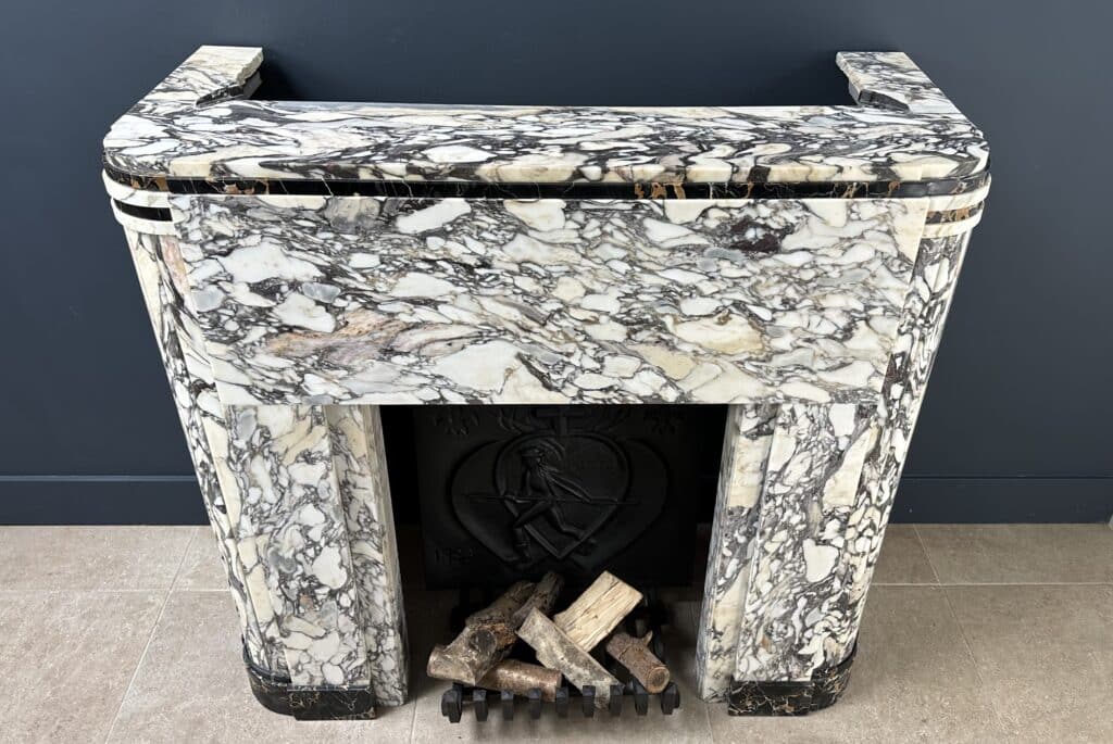Beautiful Art Deco Black and White Antique Circular Fireplace