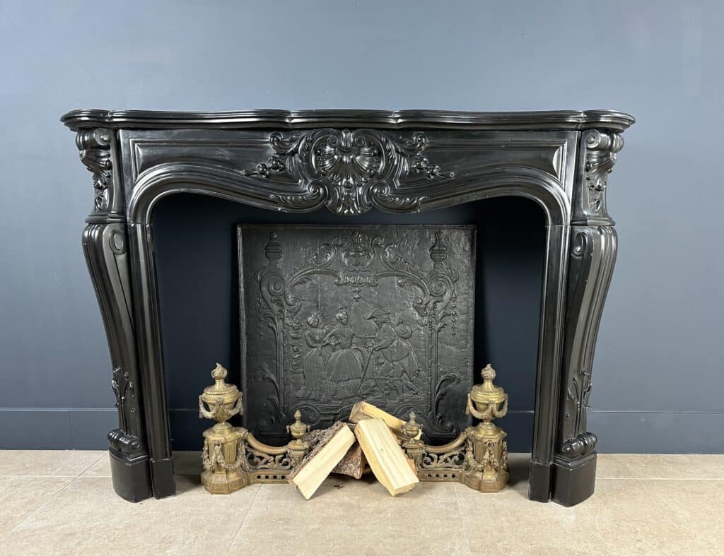 Refined Louis XV Style: Antique Marble Front Fireplace in Noir de Mazy Marble