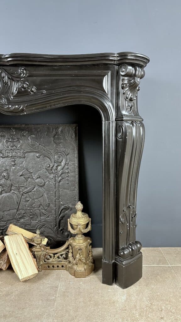 Refined Louis XV Style: Antique Marble Front Fireplace in Noir de Mazy Marble