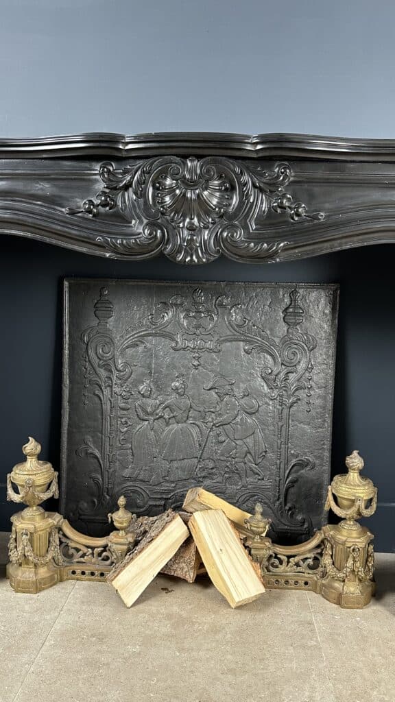 Refined Louis XV Style: Antique Marble Front Fireplace in Noir de Mazy Marble