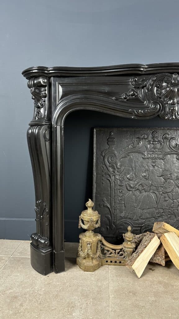 Refined Louis XV Style: Antique Marble Front Fireplace in Noir de Mazy Marble