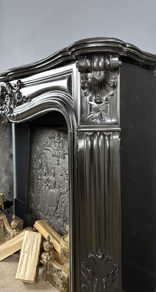 Refined Louis XV Style: Antique Marble Front Fireplace in Noir de Mazy Marble