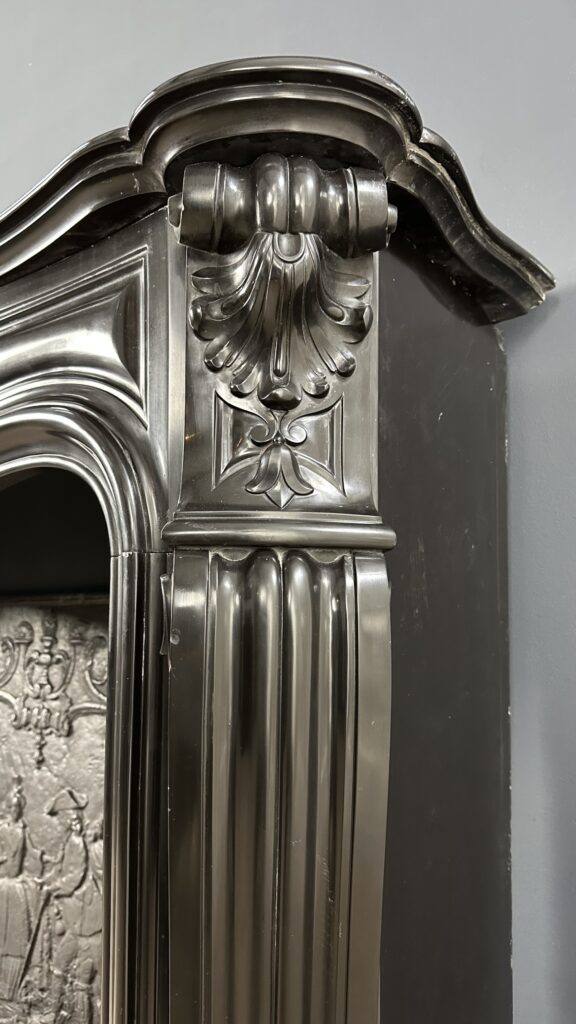 Refined Louis XV Style: Antique Marble Front Fireplace in Noir de Mazy Marble