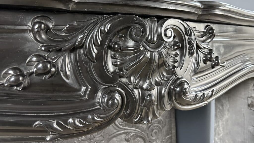 Refined Louis XV Style: Antique Marble Front Fireplace in Noir de Mazy Marble