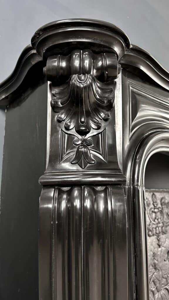 Refined Louis XV Style: Antique Marble Front Fireplace in Noir de Mazy Marble