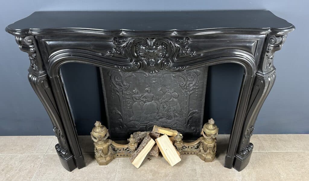Refined Louis XV Style: Antique Marble Front Fireplace in Noir de Mazy Marble