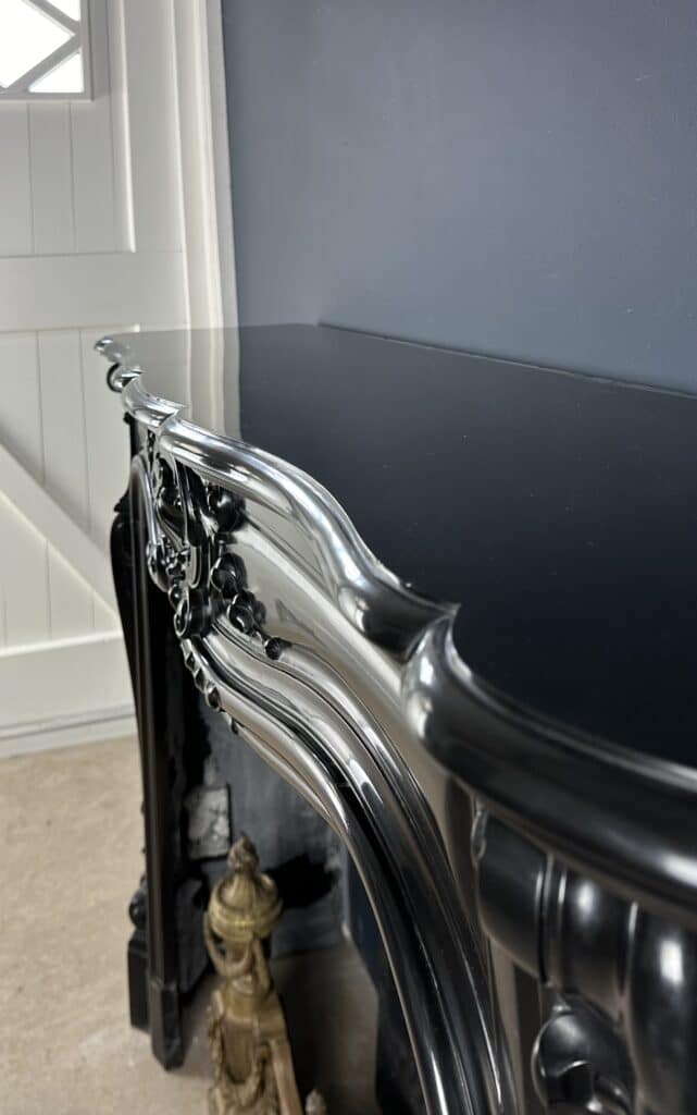 Refined Louis XV Style: Antique Marble Front Fireplace in Noir de Mazy Marble