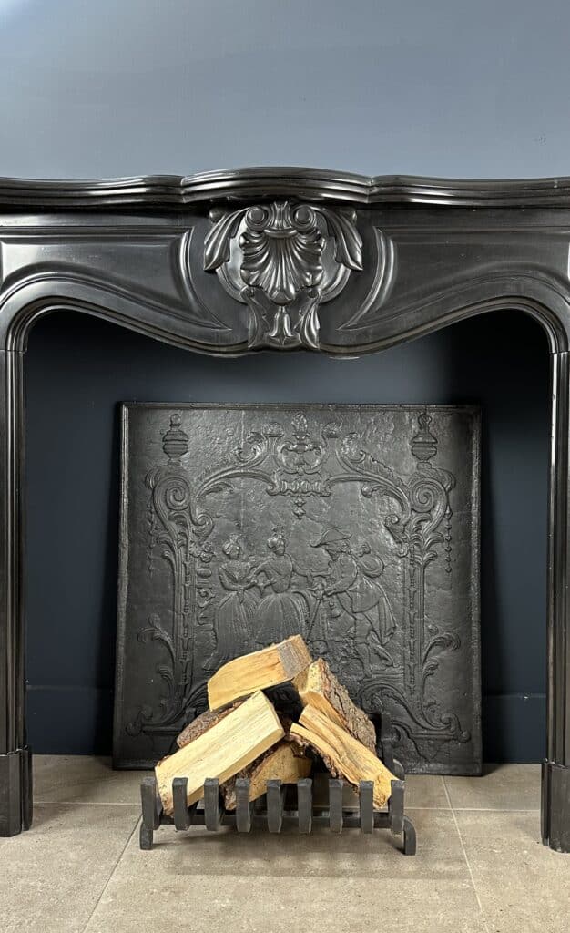 Refined Splendor: Louis XV Style Noir de Mazy Antique Marble Front Fireplace