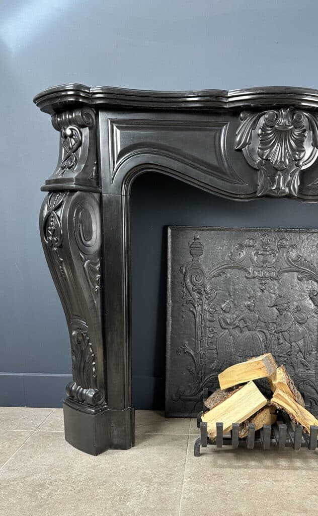 Refined Splendor: Louis XV Style Noir de Mazy Antique Marble Front Fireplace