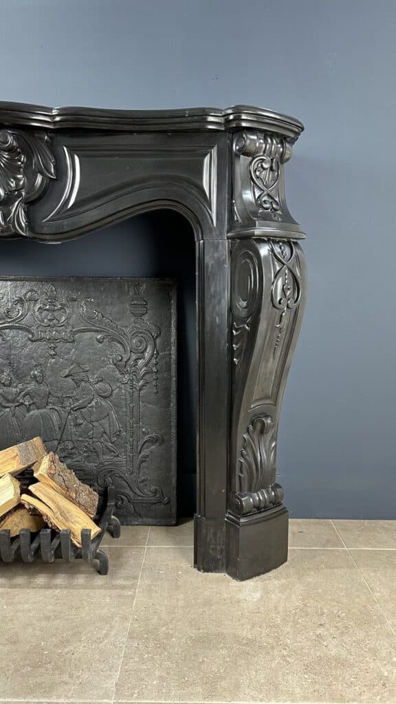 Refined Splendor: Louis XV Style Noir de Mazy Antique Marble Front Fireplace