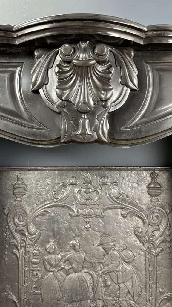 Refined Splendor: Louis XV Style Noir de Mazy Antique Marble Front Fireplace