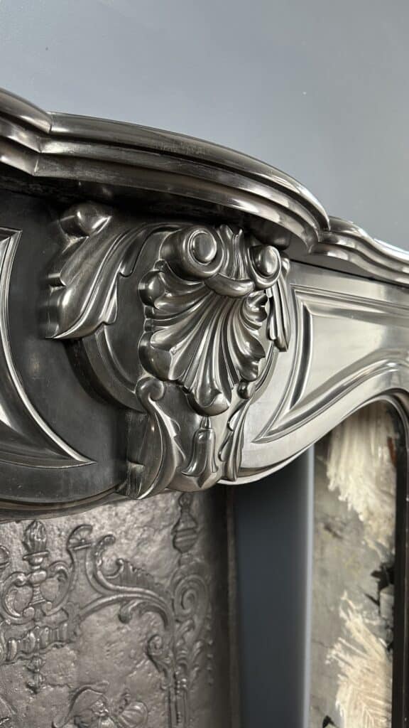 Refined Splendor: Louis XV Style Noir de Mazy Antique Marble Front Fireplace