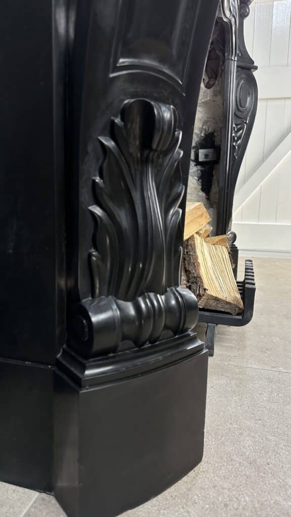 Refined Splendor: Louis XV Style Noir de Mazy Antique Marble Front Fireplace