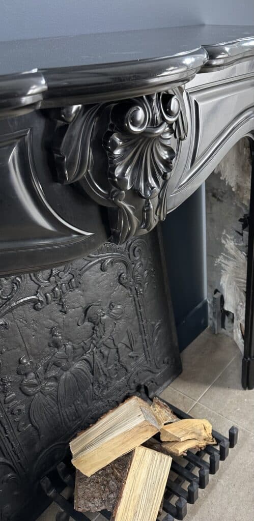 Refined Splendor: Louis XV Style Noir de Mazy Antique Marble Front Fireplace