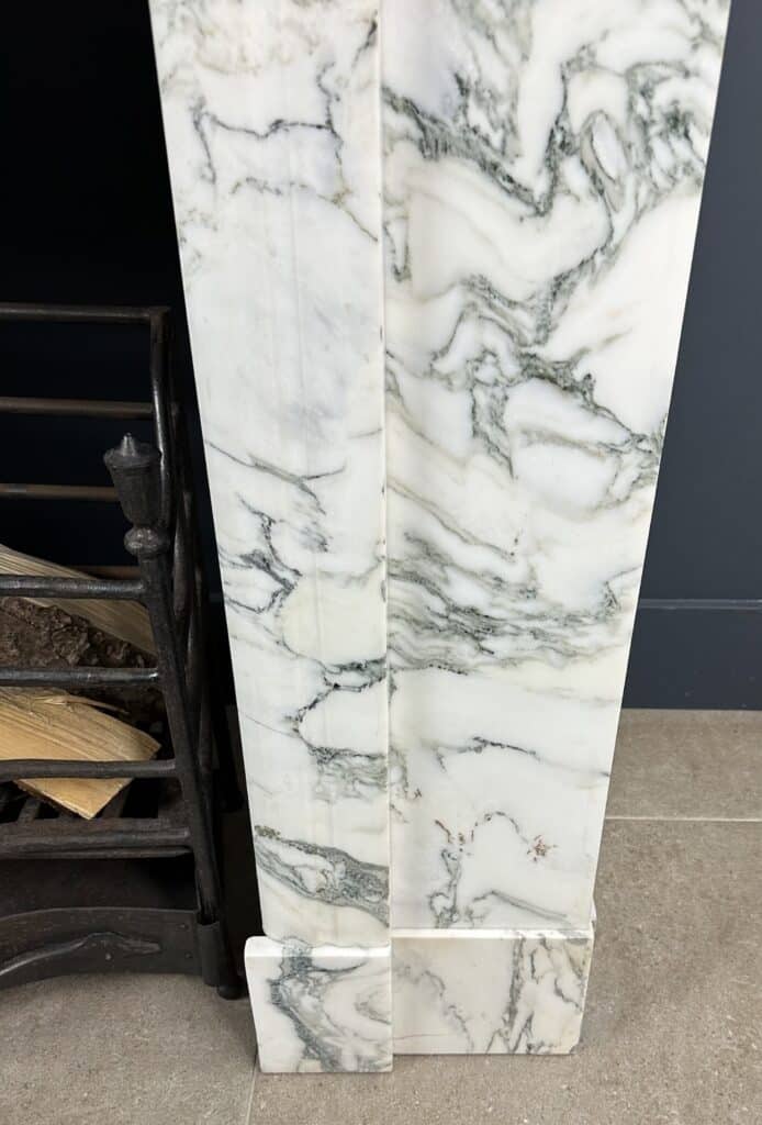 Antique Art Deco Circular Fireplace in White Marble with Veining