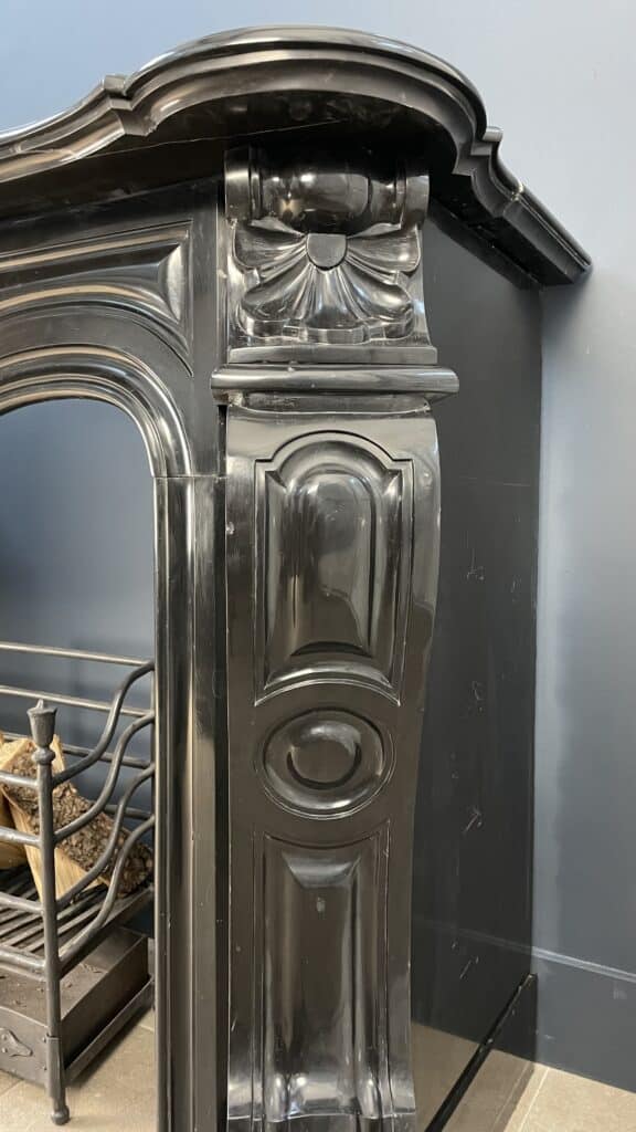 Black Marble Antique Shell Circular Fireplace 45 Degrees