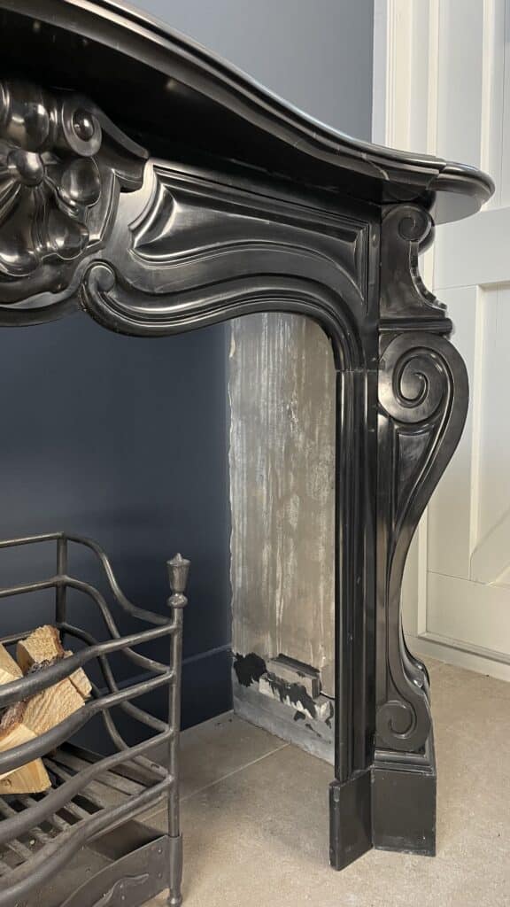 Black Marble Antique Shell Circular Fireplace 45 Degrees