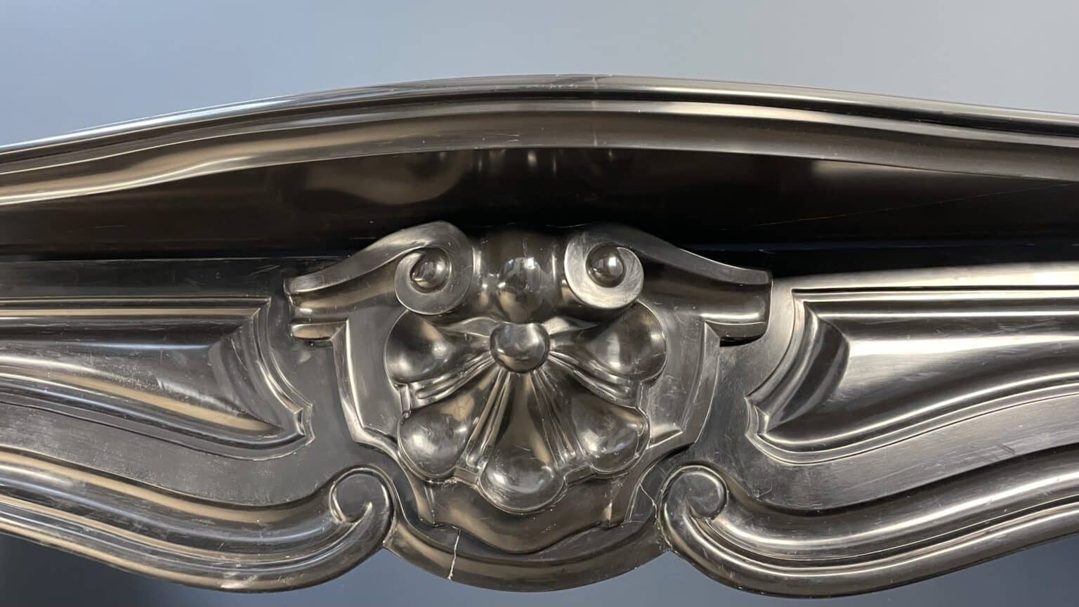 Black Marble Antique Shell Circular Fireplace 45 Degrees — detail 2