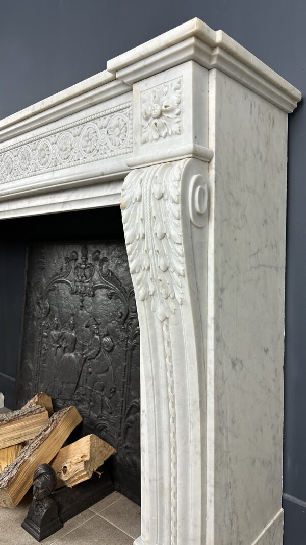 vBeautiful French Antique Louis XV Front Fireplace in Carrara Marble