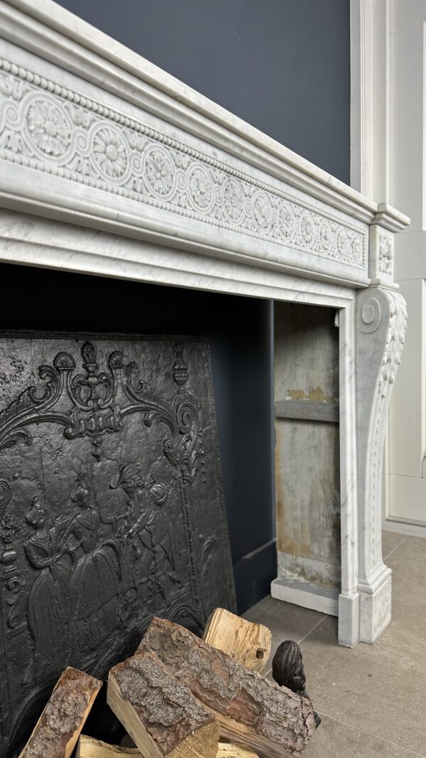 Beautiful French Antique Louis XV Front Fireplace in Carrara Marble